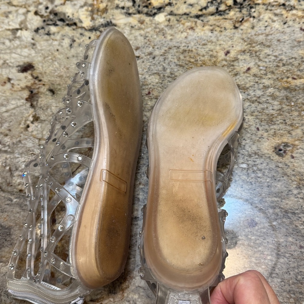 Stuart Weitzman Elegant Jelly Silver Women's Sandals with rhinestones. Worn once - Picture 6 of 8